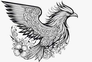 simple outline pheonix with a tail of shamrocks tattoo idea