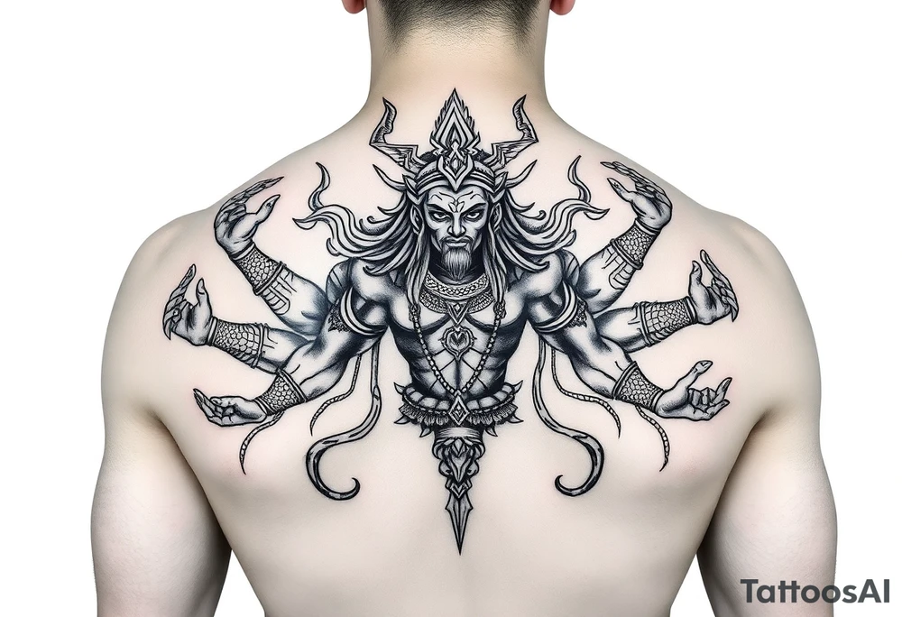 Asura God tattoo with 4 arms realism tattoo idea