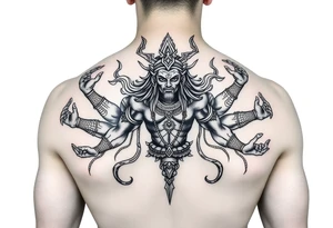 Asura God tattoo with 4 arms realism tattoo idea