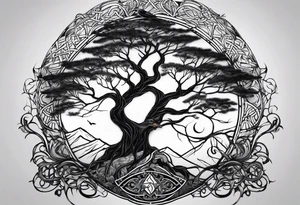 world tree with a raven and knotwork sleeve tattoo tattoo idea