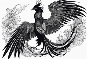 graceful asian style phoenix with extra long tail feathers and a long neck tattoo idea