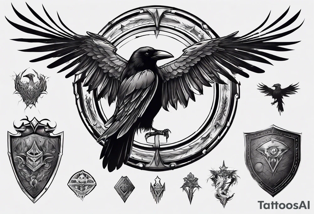 Raven on a shield tattoo idea