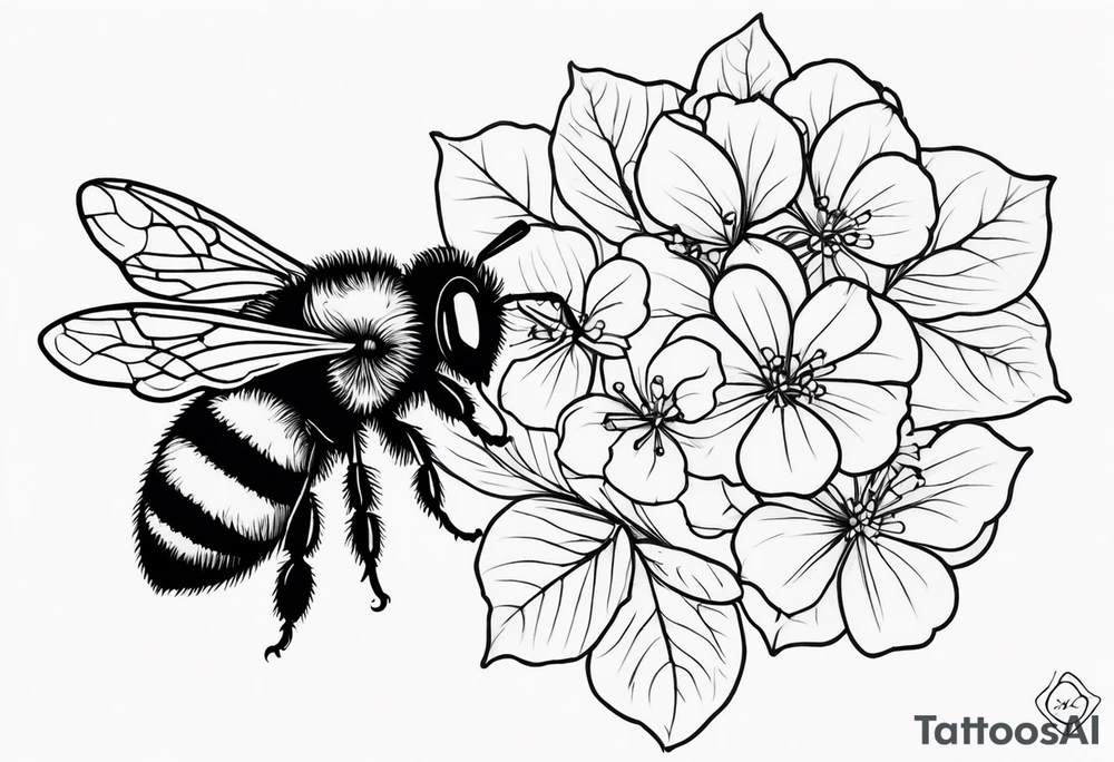 Small tattoo. There’s a hydrangea and a bee but they are not touching. Make the bee smaller than the hydrangea and have the bee off to the side. tattoo idea