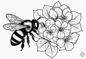 Small tattoo. There’s a hydrangea and a bee but they are not touching. Make the bee smaller than the hydrangea and have the bee off to the side. tattoo idea