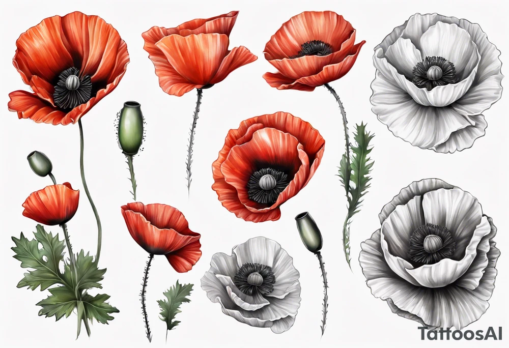 7 Poppy sleeve tattoo idea