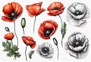 7 Poppy sleeve tattoo idea