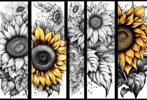 Sunflowers and angel wings leg sleeve tattoo idea