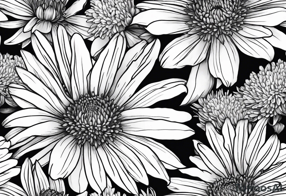 botanical illustration of aster, daisy, and carnations tattoo idea