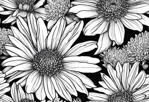 botanical illustration of aster, daisy, and carnations tattoo idea