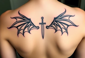 Dragon wings with sword in middle small tattoo idea