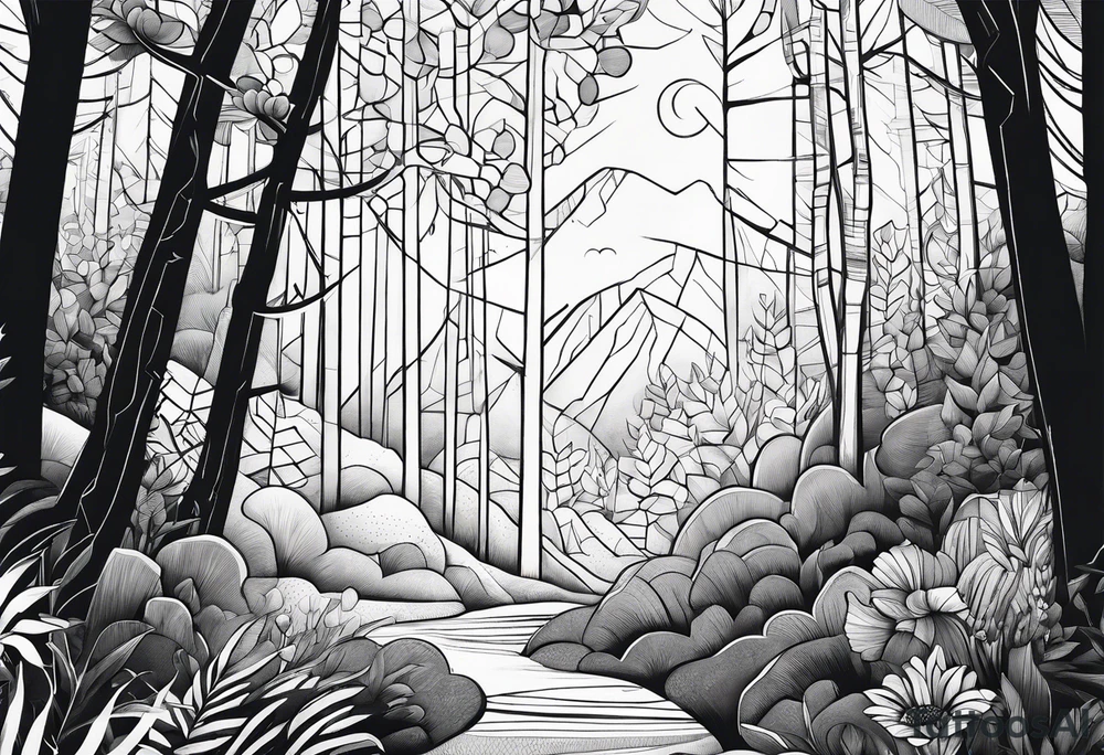 forest, lineswork tattoo idea