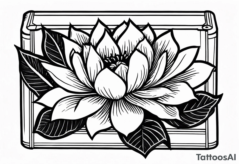An sailor Jerry style tattoo of a vintage cigar box with one lit cigar and one flower on top tattoo idea