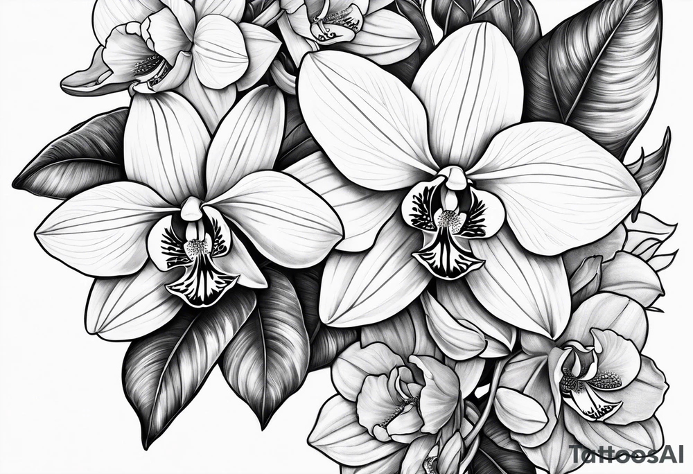 Orquídea e Bougainvillea buque tattoo idea