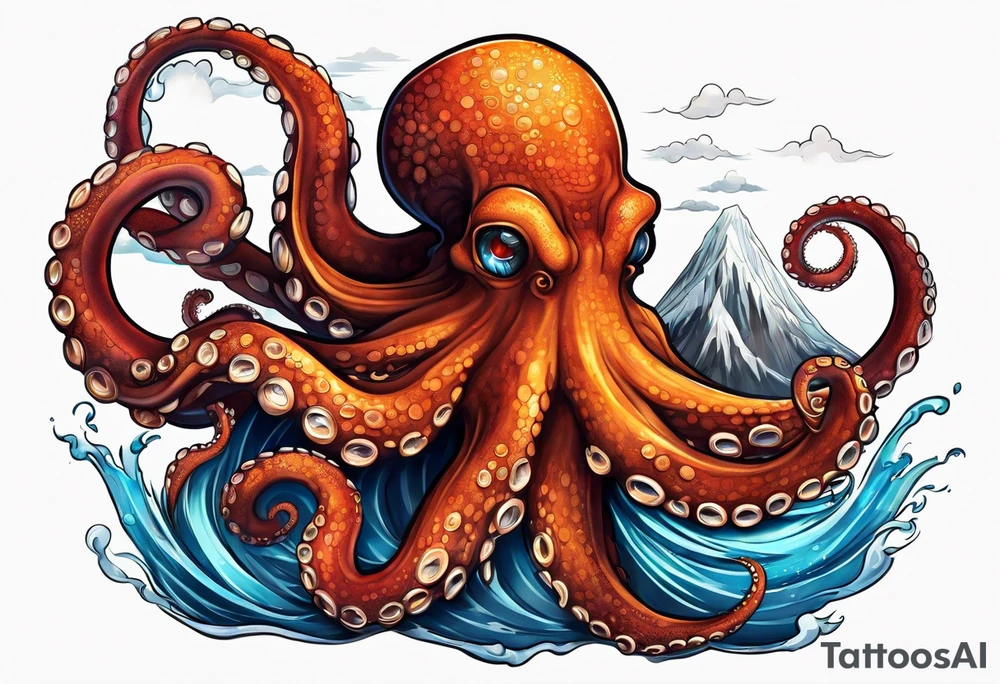 Octopus, volcano eruption tattoo idea