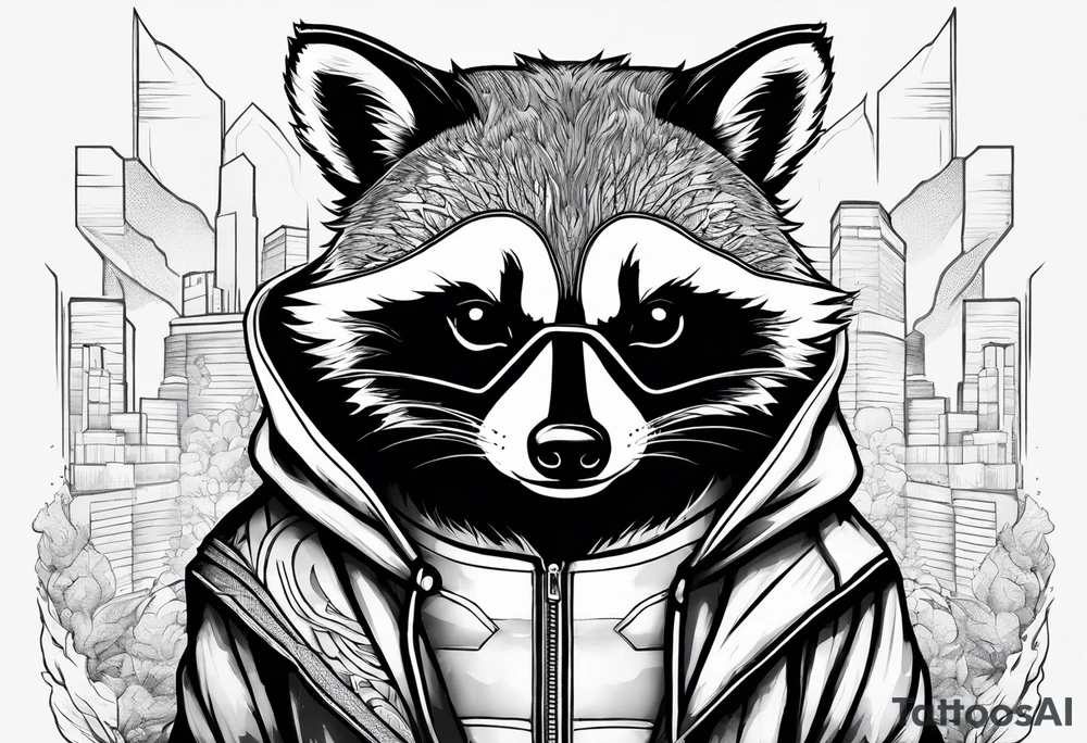 raccoon wearing a Superman hoodie tattoo idea