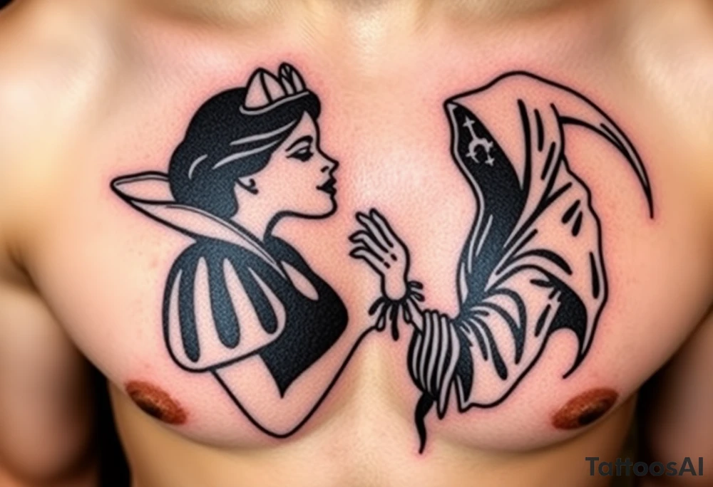 Snow White kiss of death kissing grim reaper tattoo idea