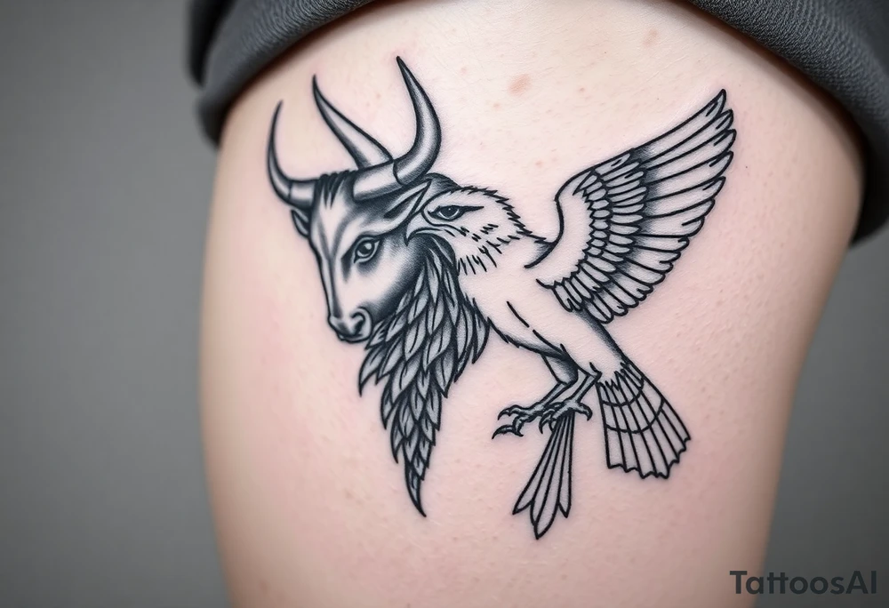 A bull and a falcon combined with ancient Egyptian mythology, as ruled by Venus in western zodiac, tattoo idea