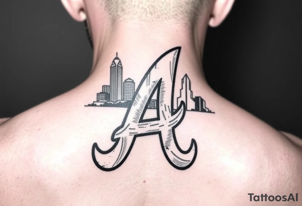 Atlanta Braves letter logo “A” overlapping a piece of the Atlanta skyline in the back. Small and jam packed tattoo idea