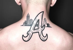 Atlanta Braves letter logo “A” overlapping a piece of the Atlanta skyline in the back. Small and jam packed tattoo idea
