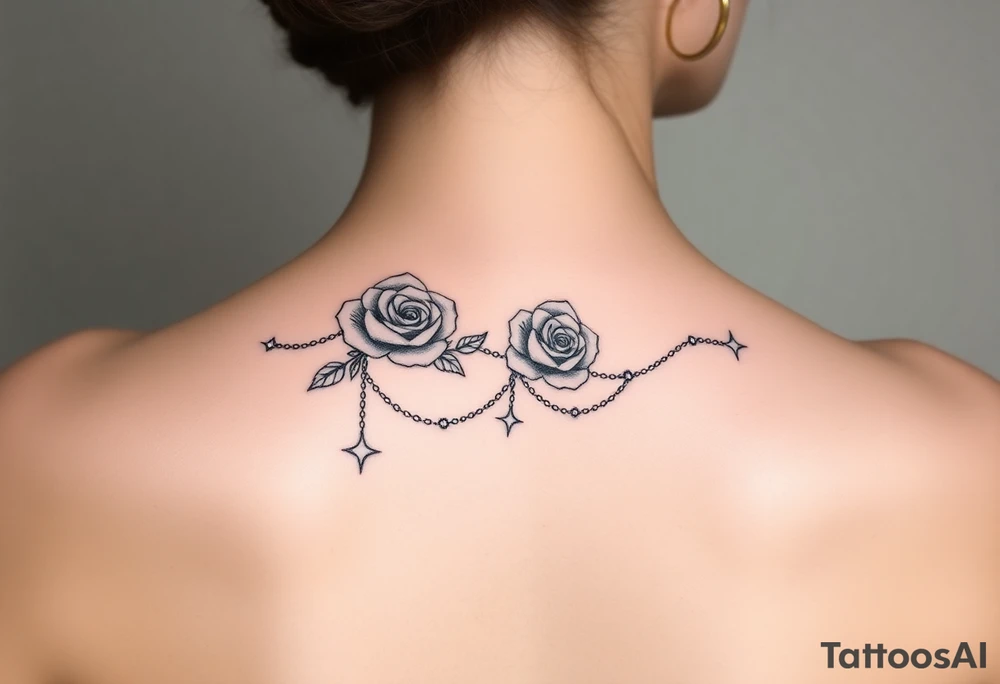 roses, gemstones on chains, stars tattoo idea