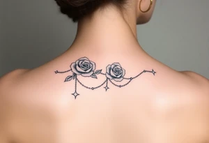 roses, gemstones on chains, stars tattoo idea