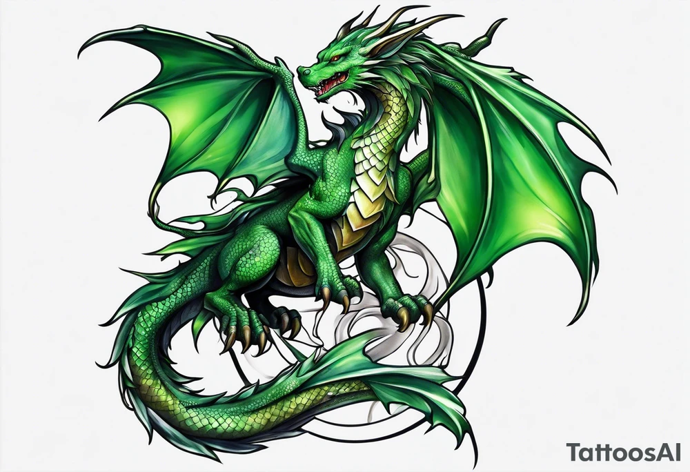 Moon fairy green dragon tattoo idea