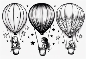 Hot water balloon with star and heart balloons and little girl inside dreaming tattoo idea