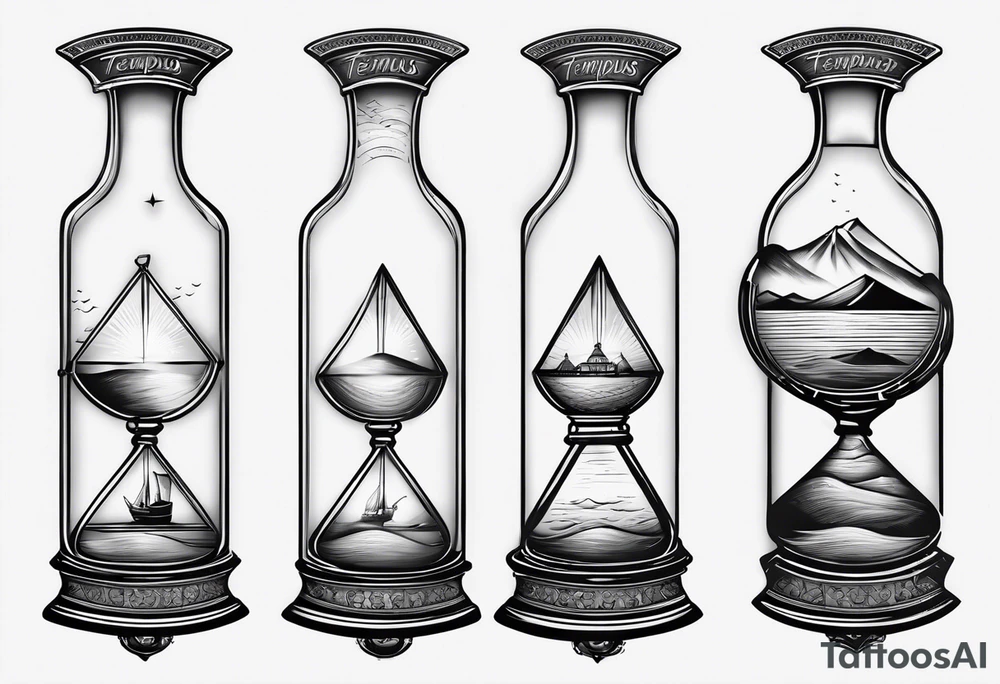 Breaking hour glass with words tempus on bottom and fugit on top tattoo idea