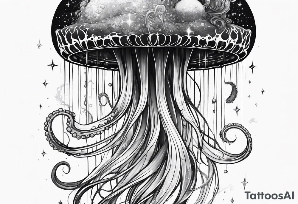 A galaxy inside a mystical jellyfish with long flowing tentacles tattoo idea A galaxy inside a mystical jellyfish with long flowing tentacles tattoo idea