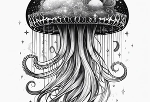 A galaxy inside a mystical jellyfish with long flowing tentacles tattoo idea