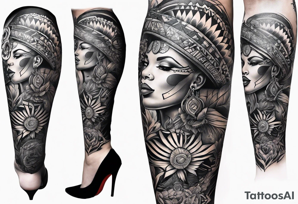 Leg sleeve, Americana style, African American culture tattoo idea