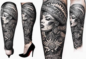 Leg sleeve, Americana style, African American culture tattoo idea