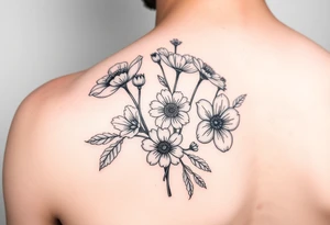 poppy, gladiolus, holly, narcissistic, daisy, and sweet pea arm tattoo tattoo idea