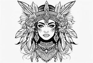 Aztec princess, feather roses tattoo idea