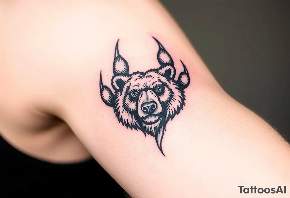 Bears paw with bear face in the middle tattoo idea