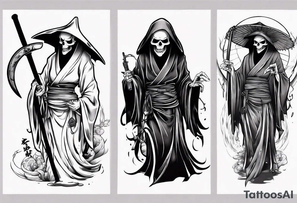 grim reaper who is also a geisha tattoo idea
