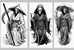 grim reaper who is also a geisha tattoo idea