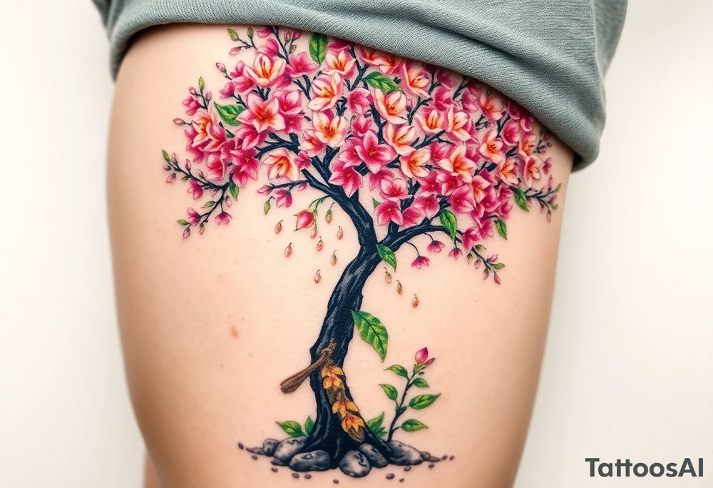 Flowering hawthorne tree with lilly of the vally bell plants planted by  tree tattoo idea