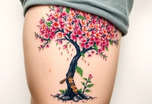 Flowering hawthorne tree with lilly of the vally bell plants planted by  tree tattoo idea