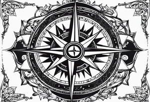 Compass rose with Europe in the background, anchor and space for a geo tag tattoo idea