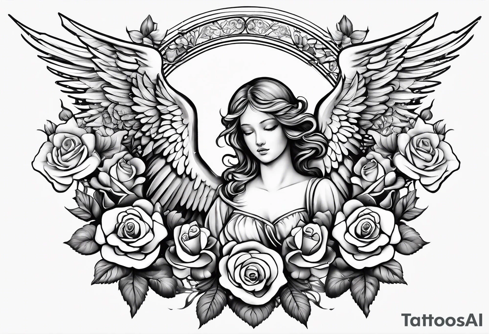 Angels and deamons realistic with roses doves to fit upper inner arm tattoo idea