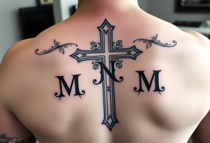 Church cross designed with the following initals: M, N, M, M, M, M. Being the N in the middle tattoo idea