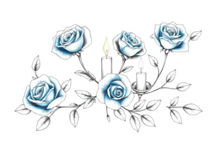 Blue, roses, short candles, water tattoo idea