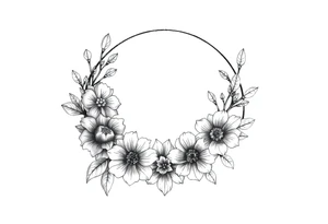 moon-shaped diferent flowers tattoo idea