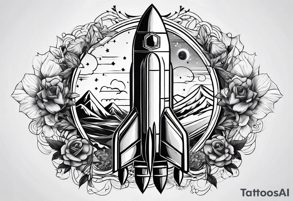rocket hexagon black tattoo idea