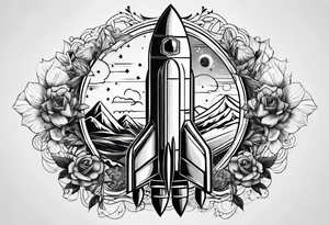 rocket hexagon black tattoo idea
