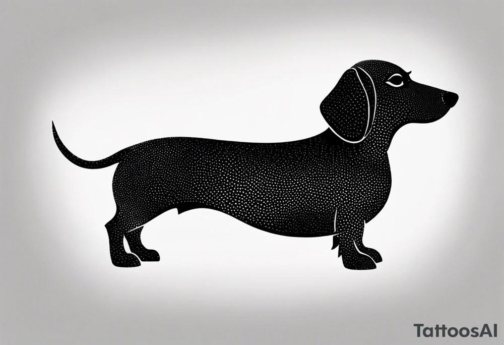 Create a minimalist tattoo of a small Dachshund, capturing its unique shape and playful demeanor with clean lines. tattoo idea