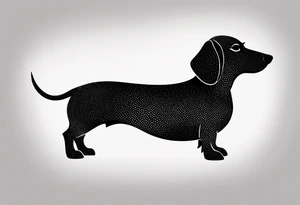 Create a minimalist tattoo of a small Dachshund, capturing its unique shape and playful demeanor with clean lines. tattoo idea