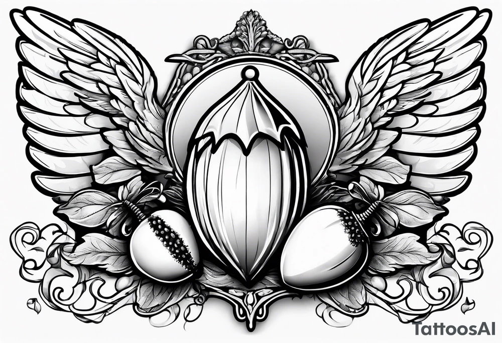 Acorn with angel wings tattoo idea