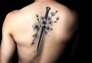Dagger with cherry blossoms feminine but not cartoon like for forearm tattoo idea